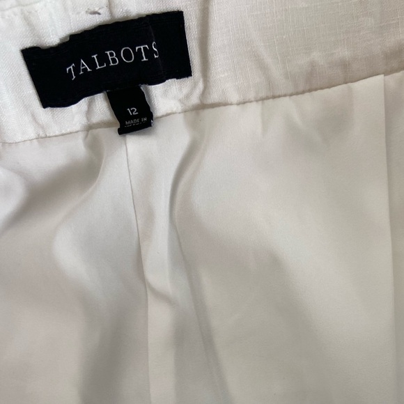 Talbots Linen Cropped Pants Size 12 White Lined Elastic Waist Side Pocket Summer - Picture 10 of 11